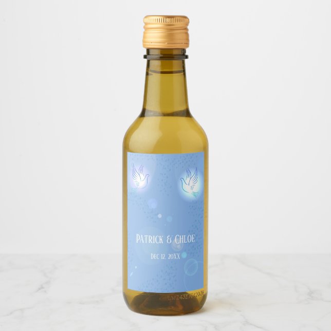 Wedding Dove Blue Lighting Wine Label (Front)