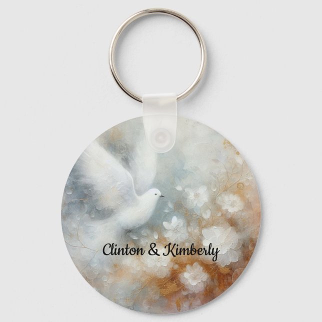 Wedding Dove Floral Key Chain - Customisable (Front)