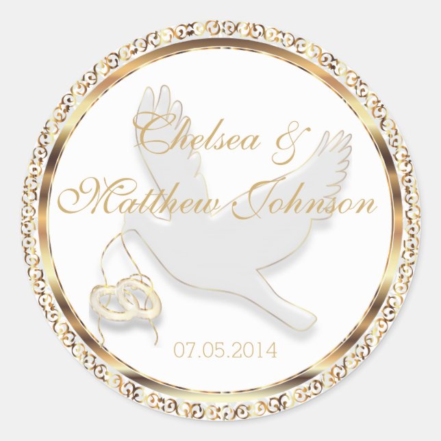 Wedding Dove for the Bride and Groom Classic Round Sticker (Front)