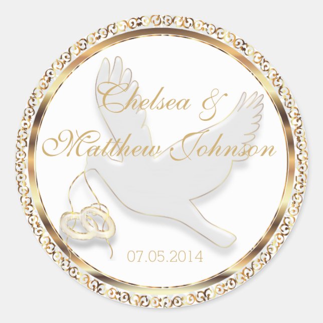 Wedding Dove for the Bride and Groom | Personalise Classic Round Sticker (Front)