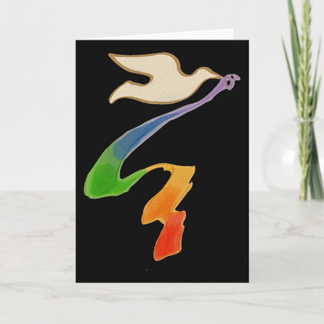 Wedding Dove with Rainbow Ribbon Card (Front)