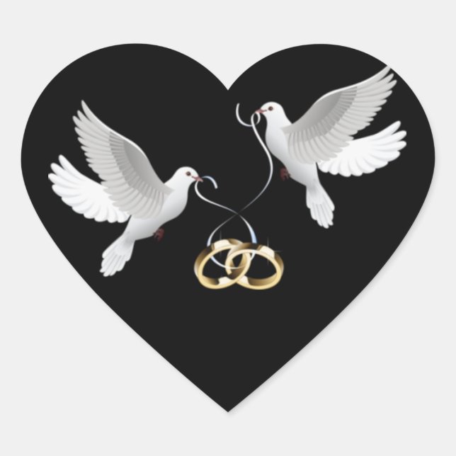 Wedding Doves Black Heart Stickers (Front)