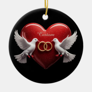 Wedding Doves Heart Romantic Anniversary Gift Ceramic Tree Decoration