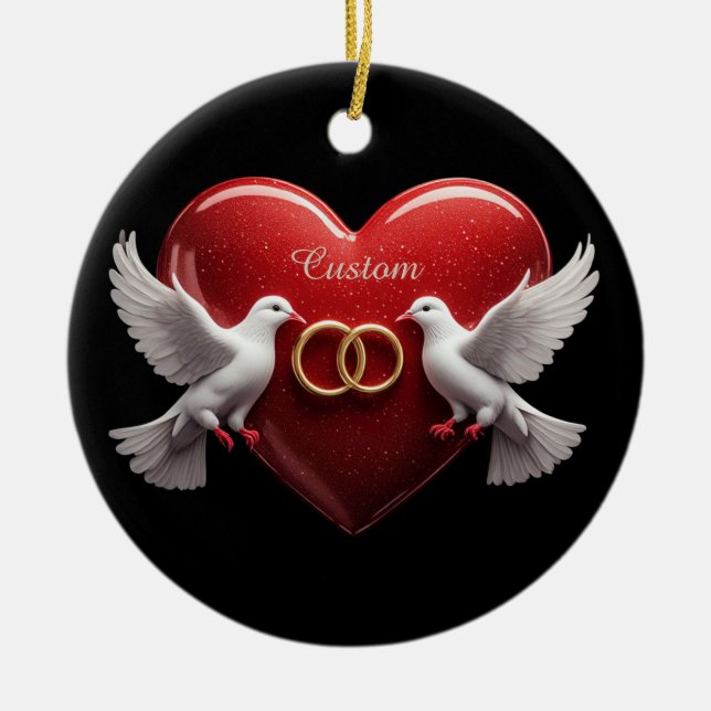 Wedding Doves Heart Romantic Anniversary Gift Ceramic Tree Decoration (Front)