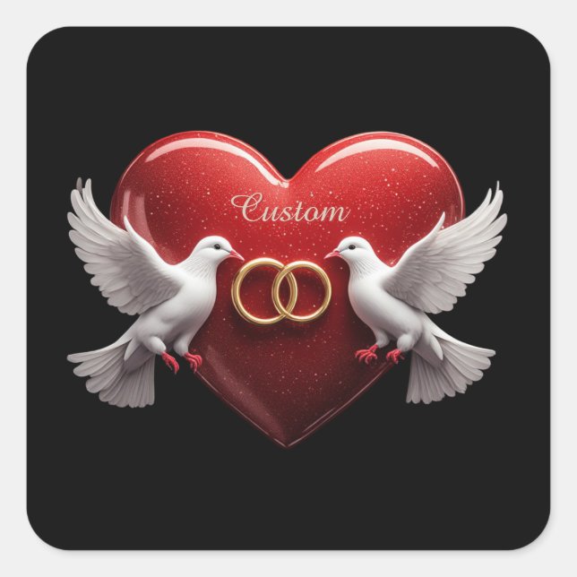 Wedding Doves Heart Romantic Anniversary Gift Square Sticker (Front)