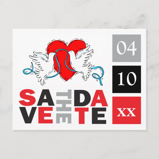 Wedding Doves Heart Save The Dates Template (Front)