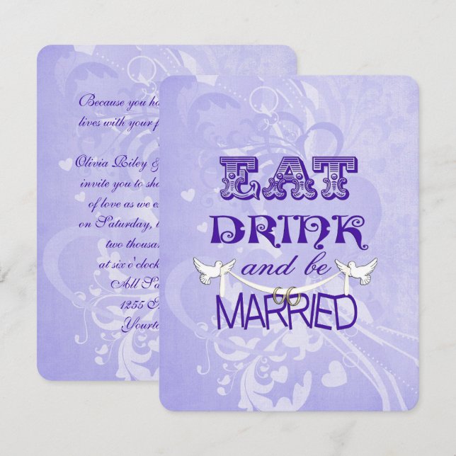 Wedding Doves on purple Invitation (Front/Back)