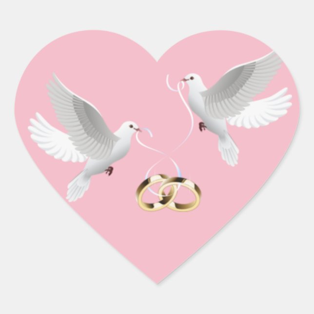 Wedding Doves Pink Heart Stickers (Front)
