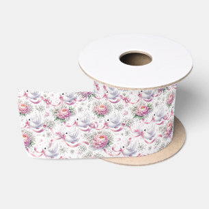 Wedding Doves with Pink Peonies and Ribbons Satin Ribbon