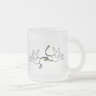 Wedding Doves with Rings Frosted Glass Coffee Mug
