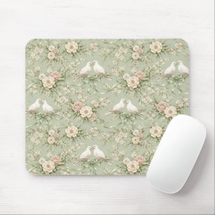 Wedding Doves with Roses and Ribbons Mouse Mat