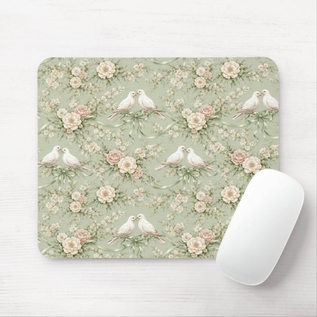 Wedding Doves with Roses and Ribbons Mouse Mat (With Mouse)