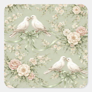 Wedding Doves with Roses and Ribbons Square Sticker