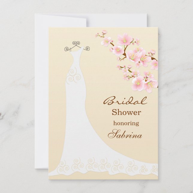 Wedding dres, chery blossom Bridal Shower Invitation (Front)