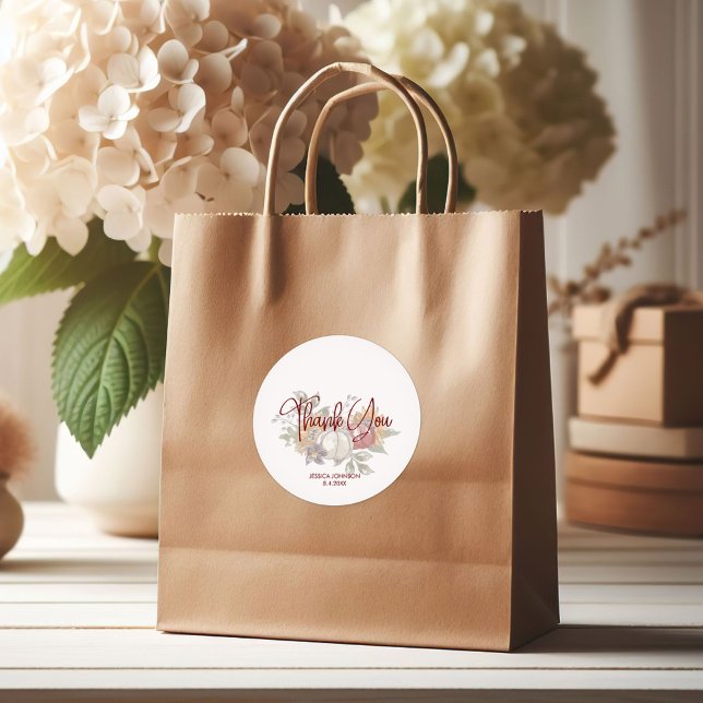 Wedding Dress Autumn Bridal Shower Thank You Classic Round Sticker (Creator Uploaded)