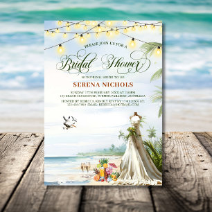 Wedding Dress Beach Boho Bridal Shower Hen Party  Invitation