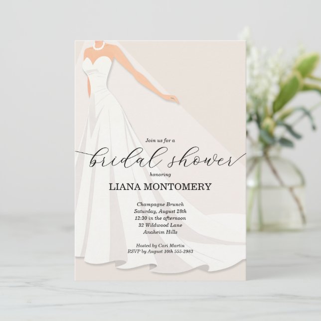Wedding Dress Bridal Shower Invitation (Standing Front)