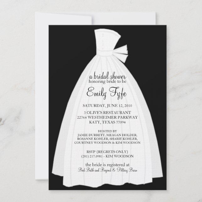 Wedding Dress Bridal Shower Invitation {Ebony} (Front)