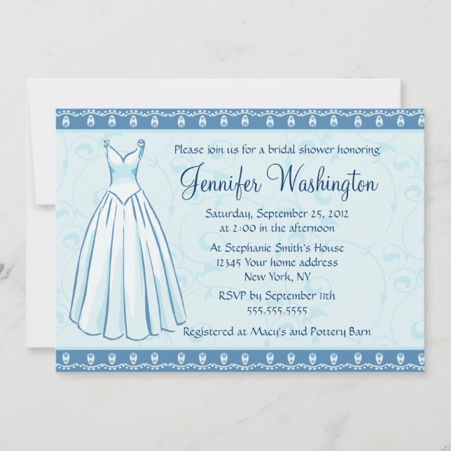 Wedding dress bridal shower party 5x7 invitation (Front)