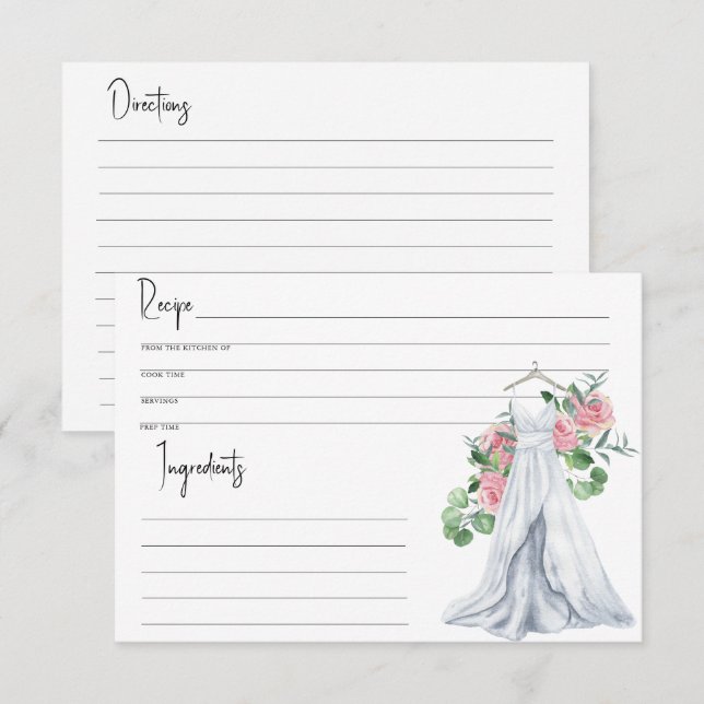 Wedding dress - Bridal shower, Recipe card (Front/Back)