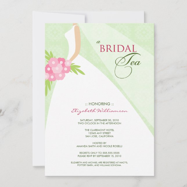 Wedding Dress Bridal Tea Invitation (green) (Front)