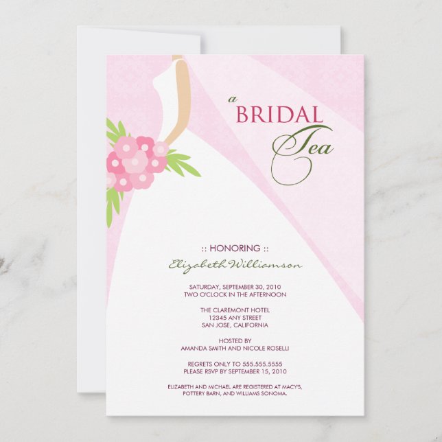Wedding Dress Bridal Tea Invitation (pink) (Front)