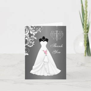Wedding dress, chandelier on black grey Thank You Card