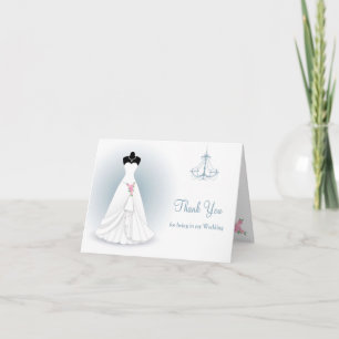 Wedding dress, chandelier on blue grey Thank You Card