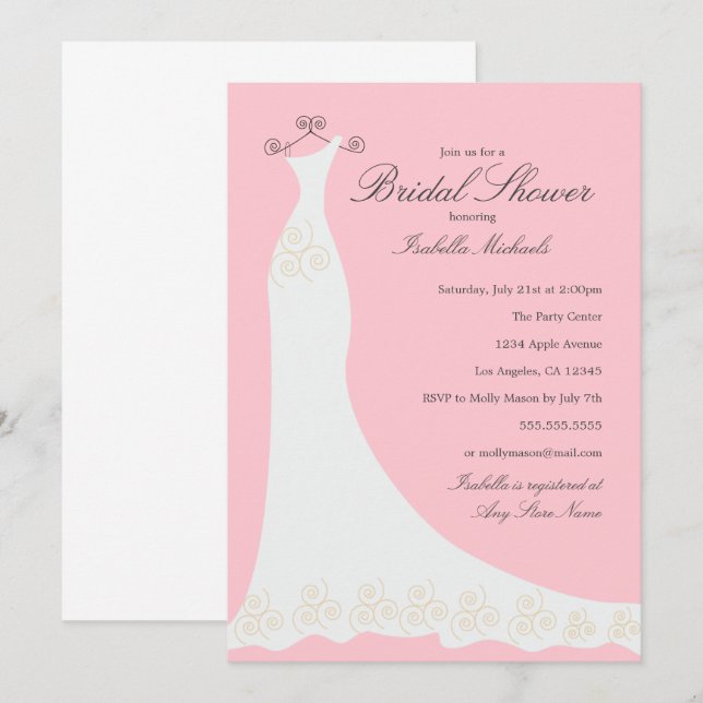 Wedding Dress | Custom Background Colour Invitation (Front/Back)