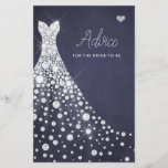 Wedding dress elegant bridal shower advice card<br><div class="desc">White shiny diamonds wedding dress on a dark midnight navy blue chalkboard background making a simple modern elegant bridal shower advice card.</div>