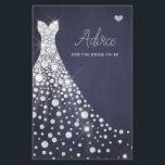 Wedding dress elegant bridal shower advice card<br><div class="desc">White shiny diamonds wedding dress on a dark midnight navy blue chalkboard background making a simple modern elegant bridal shower advice card.</div>