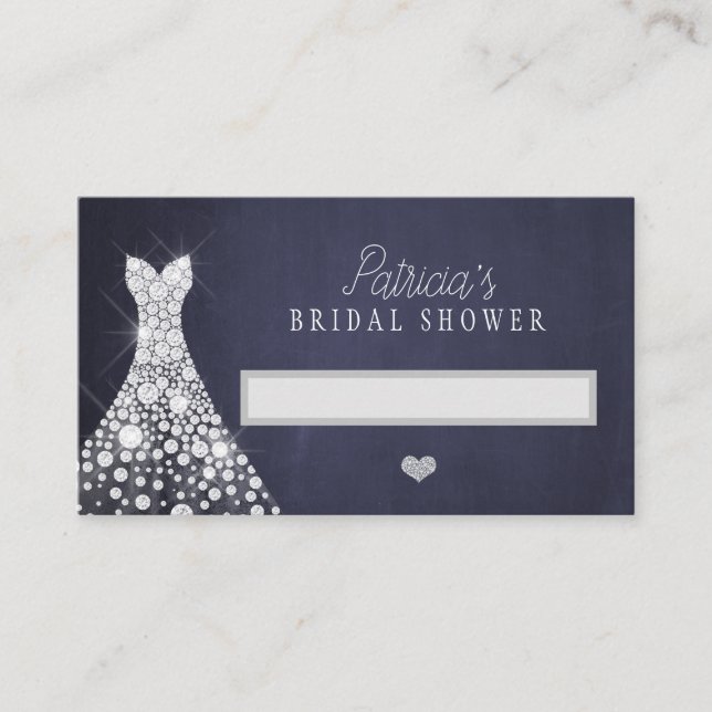 Wedding dress elegant navy bridal shower name card (Front)