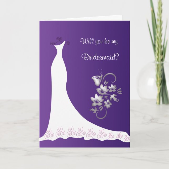 Wedding dress floral butterfly purple Bridesmaid Invitation (Front)