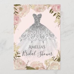 Wedding Dress Floral Rose Bridal Shower Invite
