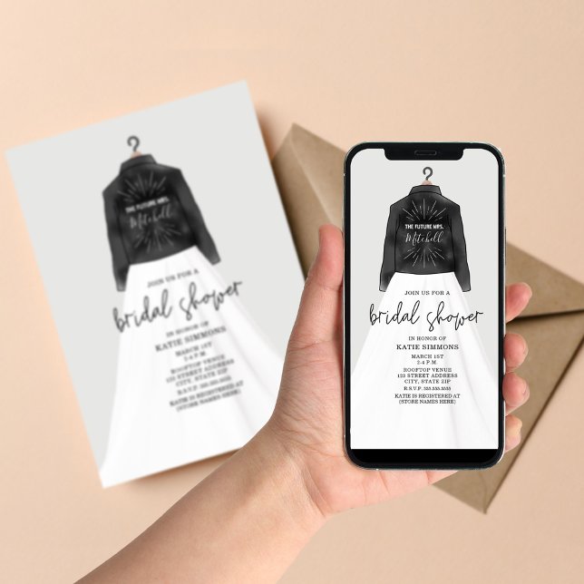 Wedding Dress Leather Jacket Bridal Shower Invitation (Creator Uploaded)