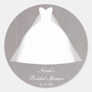 Wedding Dress Modern Glamour Bridal Shower Grey Classic Round Sticker