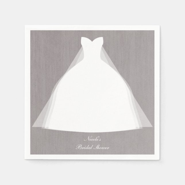 Wedding Dress Modern Glamour Bridal Shower Grey Napkin (Front)