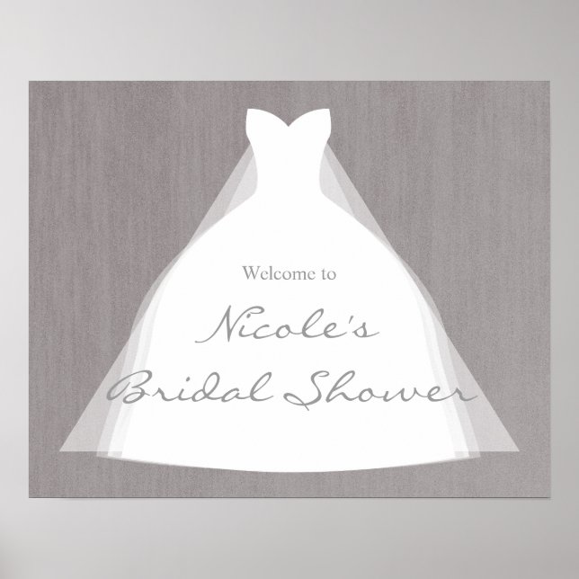 Wedding Dress Modern Glamour Bridal Shower Grey Poster (Front)