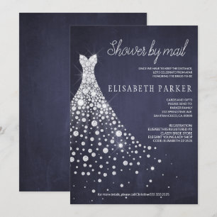 Wedding Dress Navy Blue Chalkboard Shower by Mail Invitation