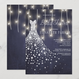 Wedding Dress Navy Chalkboard Winter Bridal Shower Invitation
