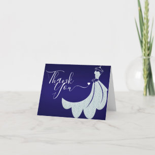 Wedding Dress on Cobalt Blue Bridal Shower Thank You Card