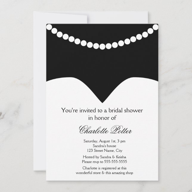 Wedding Dress Pearl Necklace Bridal Shower Invitation (Front)