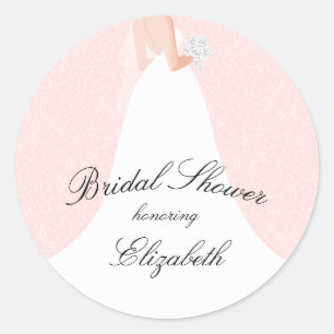 Wedding Dress Pink Bridal Shower Classic Round Sticker