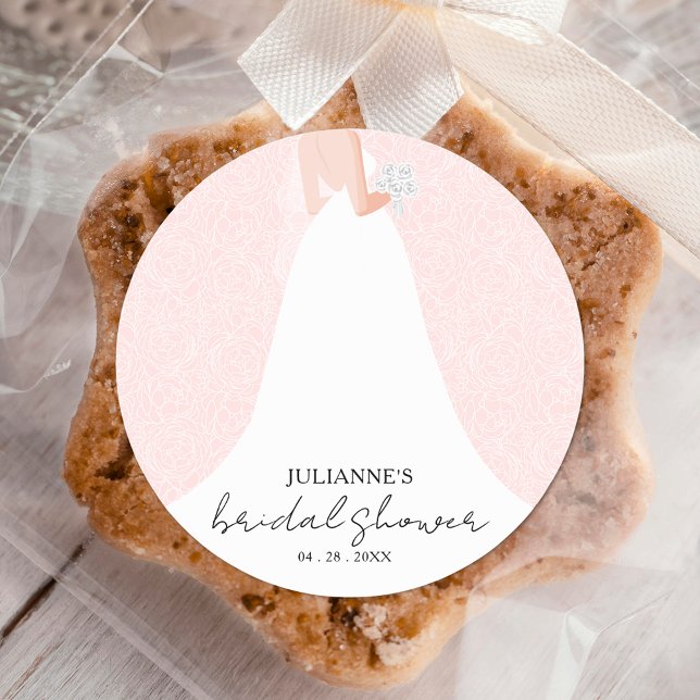 Wedding Dress Pink Bridal Shower Classic Round Sticker (Creator Uploaded)