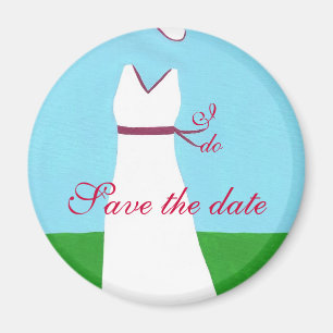 Wedding dress, red ribbon, Save the date magnet