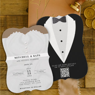 Wedding Dress Suit & Bowtie QR Code Invitation