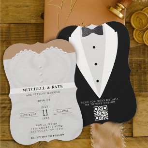 Wedding Dress Suit & Bowtie QR Code Invitation