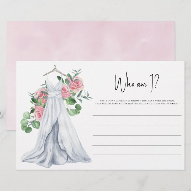 Wedding dress - Who am I Bridal shower game Stationery (Front/Back)