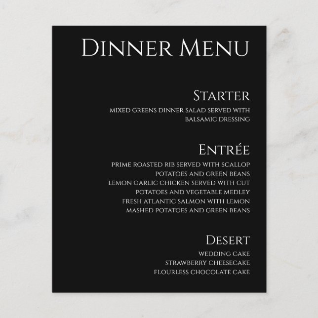 Wedding Drink & Dinner Menu-Black and White- (Front)