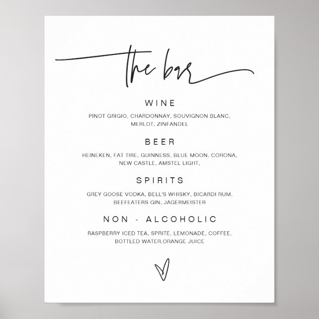 Wedding Drink Menu Bar Sign Reception Poster G400 (Front)